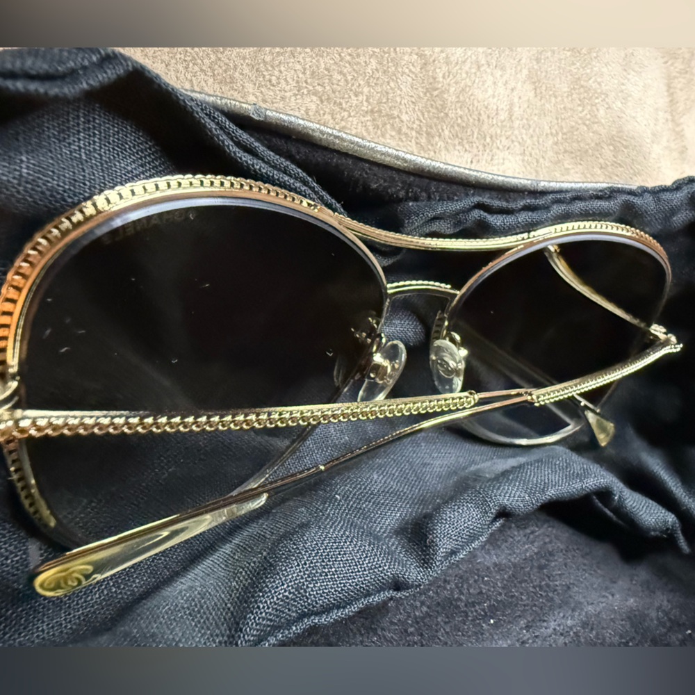 🔥🔥 RARE CHANEL VNTG CHAMPAGNE GOLD  METAL ROPE AVIATOR STYLE SUNGLASSES - Picture 4 of 16